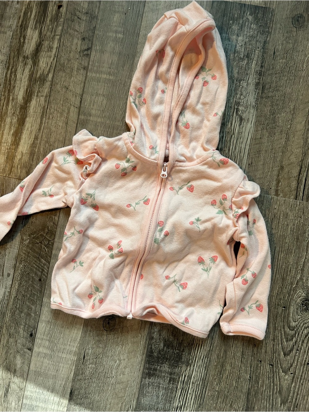 Carter's Light Pink Hooded Zip Sweatshirt with Strawberry Print